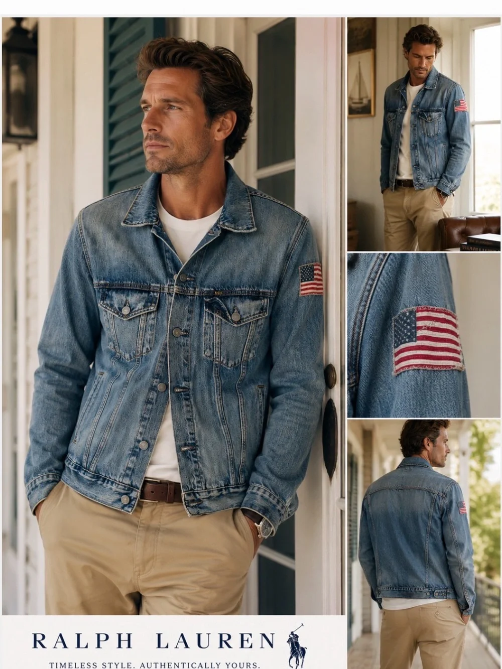 Polo Ralph Lauren Denim Jacket With American Flag Arm Patch Men’s L